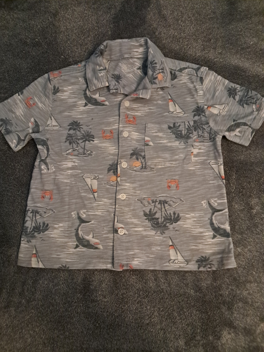 Garanimals Gray Short Sleeve Button-Down with Nautical Print
